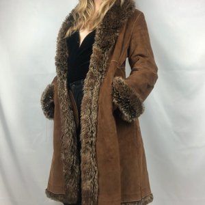 Wilson Long Suede Faux Fur Coat Large Penny Lane Festival Burning Man Brown